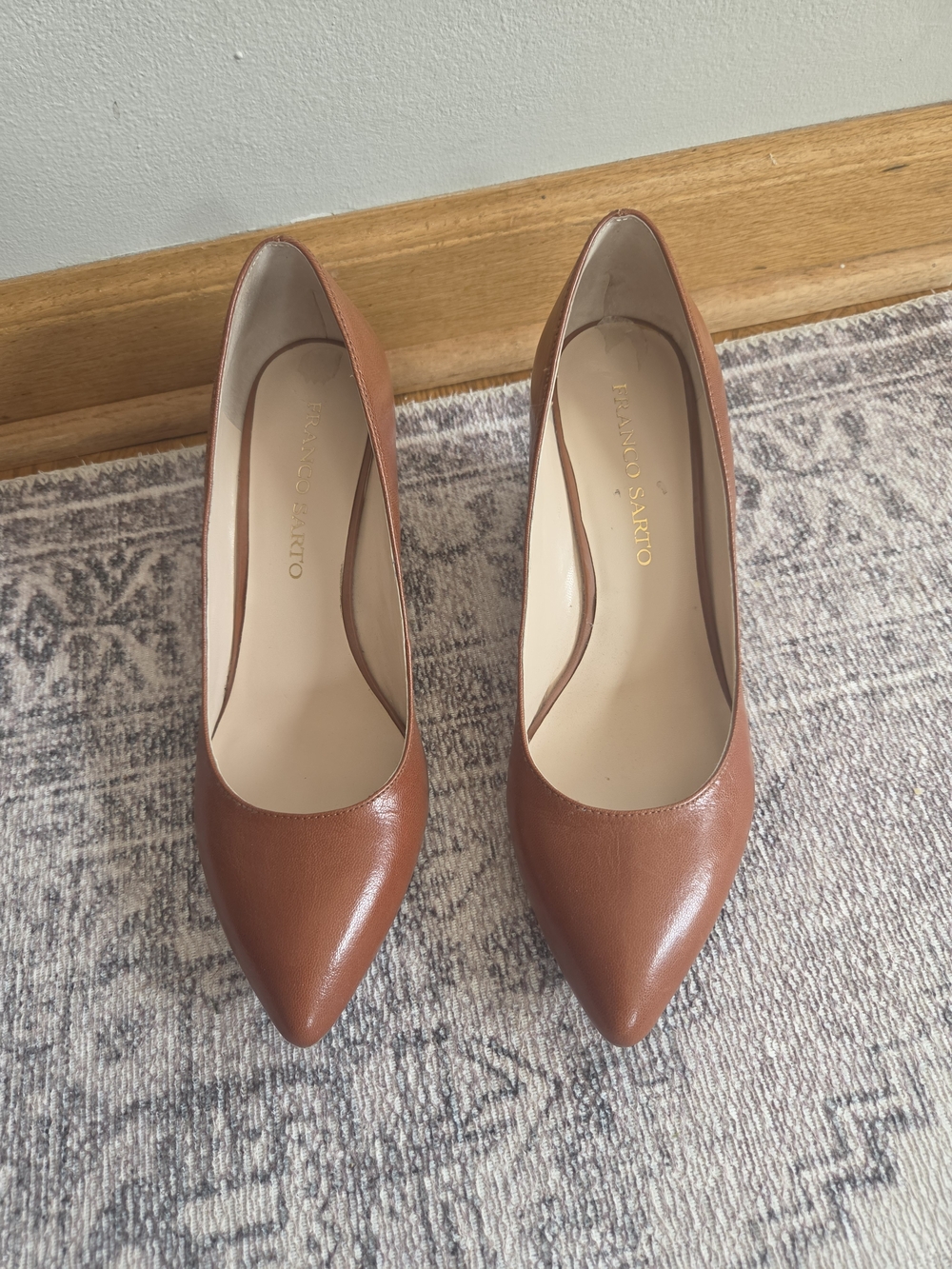 Franco Sarto Cognac Pointed-Toe Leather Pumps